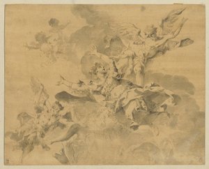 İntikam melekleri tarafından cehenneme gönderilen bir kraliçe, c.1676-1746 (kalem, mürekkep ve kağıt üzerinde yıkama) by Sebastiano Galeotti
