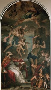 Başmelek Gabriel, St Eusebius, St Sebastian ve St Roch ile ihtişamlı Bakire (tuval üzerine yağlı boya by Sebastiano Ricci