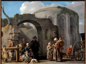 Les dilenci tablosu Sebastien Bourdon (1616-1671) 17. yüzyıl Güneşi. 0,49x0,65 m