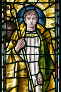 Mortehoe, St Mary, Heaton Butler & Bayne, Selwyn Image, Archangel St Raphael detay, c.1890 by Selwyn Image Selwyn Image