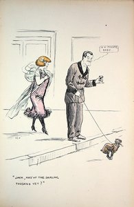 Bir köpeğin işini bitirmesini bekleyen çift, 1921 dolayları (renkli taş) by Sem