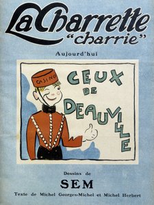 Deauville kumarhane satıcısı, Sem tarafından aylık “La charrette charrie”” dergisinin kapağı için illüstrasyon (1922). by Sem