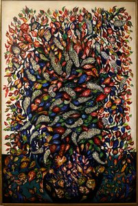 Çiçekler ve meyveler, c.1920 (tuval üzerine yağlı boya) by Seraphine Louis