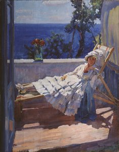 Balkonda bir bayan, 1916 by Sergei Arsenevich Vinogradov