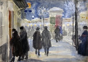""Moskova'da Bir Sokağın Görünümü, Rusya" (Moskova Caddesi) Suluboya, Sergei Vinogradov (1869-1938) - 1922 - Özel Koleksiyon by Sergei Arsenevich Vinogradov