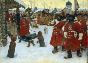 The trupe of streltsy (strelets) - Resim Sergei Vasilyevich Ivanov (1864-1910), tuval üzerine yağlı boya