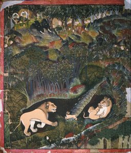 Brijnathji ve Durjan Sal bir aslan sürüsünü görüyor by Shaykh Taju