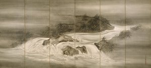 Ateşböcekleriyle Nehir Manzarası, 1874 by Shiokawa Bunrin
