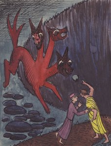Dante ve Virgil ile üç başlı canavar, 1951. by Shirley Markham