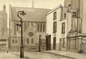Elektrik direği ve kilise, c1951. by Shirley Markham