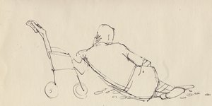 Sahilde pusete yaslanmış adam, 1950 doları.