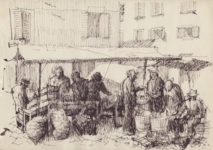 Pazar sahnesi, İtalya, c1950. by Shirley Markham