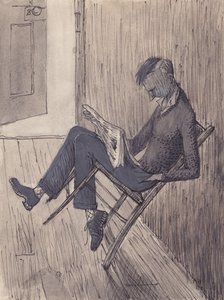 Sandalyesini duvara dayayan genç adam, 1952. by Shirley Markham