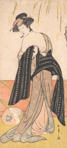 Aktör Nakamura Riko, Obi'sini Bağlayan Bir Oiran rolünde, ca. 1779.