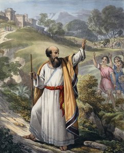Elişa ile alay eden küçük çocuklar (renkli gravür) by Siegfried Detler Bendixen