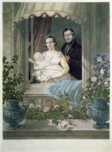 Kraliçe Victoria, Prens Albert ve bebek Windsor Kalesi