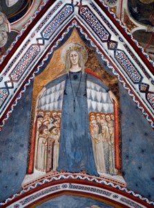 14. yüzyılda Siena Okulu tarafından yapılan Meryem Ana Kilisesi Fresk Meryem Ana Temsili - Aziz Benedetto Manastırı (Sacro Speco), Subiaco (Roma), İtalya