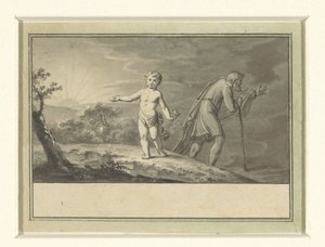 Yeni ve eski yıl: bir manzarada bir çocuk ve yaşlı bir adam by Sigmund Ferdinand Ritter von Perger