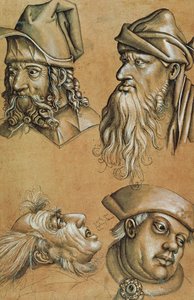 Bir Tutku Serisi için Dört Kafa Çalışmaları (kalem ve mürekkep, kağıt üzerinde yıkama ve gövde rengi) by Sigmund Holbein