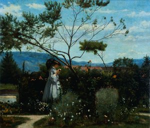 Bahçedeki çiçekler arasında, Silvestro Lega (1826-1895).