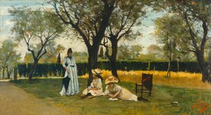 Poggio Piano villasında, Silvestro Lega (1826-1895), pano üzeri yağlı boya, 34x60,5cm