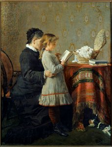 Okuma dersi. Bir hemşire küçük bir kızı okumayı öğrenir. Silvestro Lega (1826-1895) Ec. İtalyan by Silvestro Lega