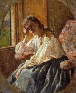 Kadın figürü çalışması, Silvestro Lega (1826-1895), Triptik detayı by Silvestro Lega