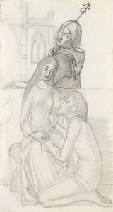 Romeo ve Juliet, Friar Lawrence ile (kalem, tükenmez kalem ve kağıt üzerine mürekkep) by Simeon Solomon