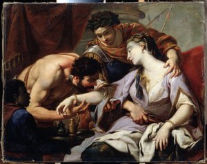 Kraliçe ve Köle. Simon Vouet (1590-1649) okulundan bir resim. Tuval üzerine yağlıboya by Simon (circle of) Vouet