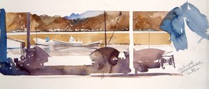 Rıhtım Duvarı Amanohashidate, 2000 (suluboya) by Simon Fletcher