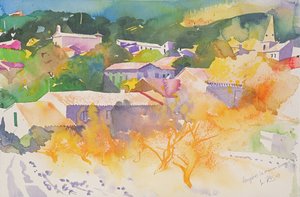 Faugeres, La Maison Orange, 2003 (kağıt üzerine suluboya) by Simon Fletcher