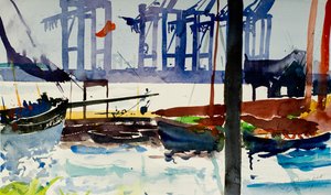 Hamburg, konteyner limanı, 2009 (suluboya) by Simon Fletcher