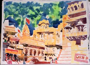 Jaiselmer Kızıl Bayrak, 2007 (kağıt üzerine suluboya) by Simon Fletcher