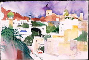 Muskat Kalesi ve Camileri (kağıt üzerine suluboya) by Simon Fletcher