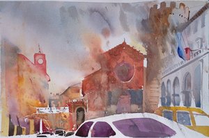 Orvieto Meydanı, İtalya 2002 (suluboya) by Simon Fletcher