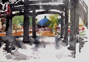 Tapınak Girişi Amanohashidati, 2000 (suluboya) by Simon Fletcher