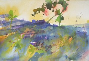 Üç ev Montalcino, İtalya, 2003 (suluboya) by Simon Fletcher