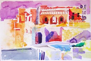 Tibet Jaisalmer (kağıt üzerine suluboya) by Simon Fletcher