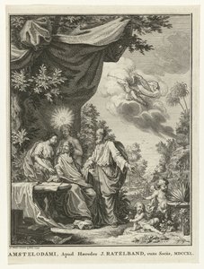 Alegorik figürlerle çevrili yazar by Simon Fokke