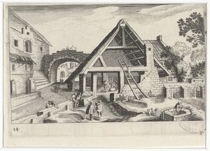 Kutsal Aile ile köy manzarası Güney Avrupa manzaraları (dizi başlığı) Topographia variarum Regionum (dizi başlığı) by Simon Frisius