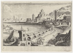 Su kemeri ile şehir manzarası Güney Avrupa manzaraları (dizi başlığı) Topographia variarum Regionum (dizi başlığı) by Simon Frisius