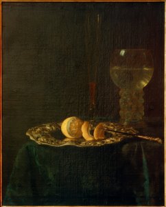 Gümüş tabak, limon, roma ve flüt ile ziyafet natürmort by Simon Luttichuys