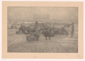 Alacakaranlık nehrinin yanında bir köyle manzara (orijinal başlık) by Simon Moulijn (signed by artist)