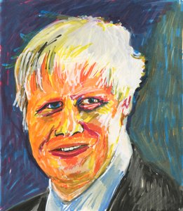 Boris Johnson, 2019 (kağıt üzerine mürekkep ve akrilik boya kalemleri) by Simon Neville