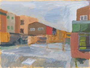 Ön avlu ve binalar, 2025 (tuval panosu üzerine akrilik)