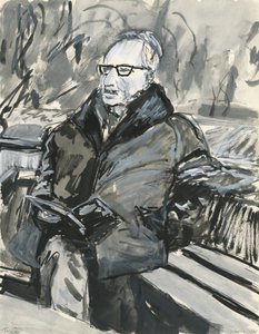 Kitap okuyan adam, 2019 (kağıt üzerine mürekkep ve akrilik boya kalemleri) by Simon Neville