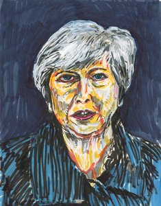 Theresa May, 2019 (kağıt üzerine mürekkep ve akrilik boya kalemleri)
