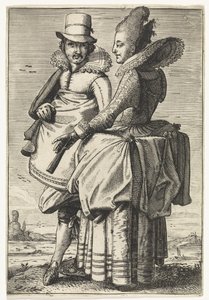 Yaklaşık 1625 modasına göre giyinmiş kadın ve erkek by Simon Poelenburg (attributed to)