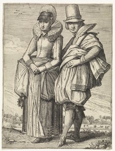 Yaklaşık 1625 modasına göre giyinmiş kadın ve erkek by Simon Poelenburg (attributed to)