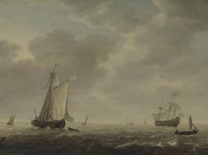 Bir Hollandalı Savaş Adamı ve Bir Esinti İçinde Çeşitli Gemiler, c. 1640